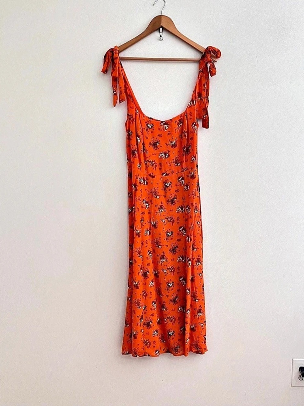 Reformation Twilight Floral Tie Strap Midi Dress in Orange Size 6 High Slit